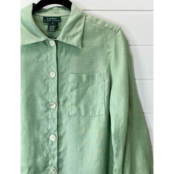 Lauren Ralph Lauren Tunic Linen Green Long Sleeve Button Up S Office Siren - Picture 1 of 15
